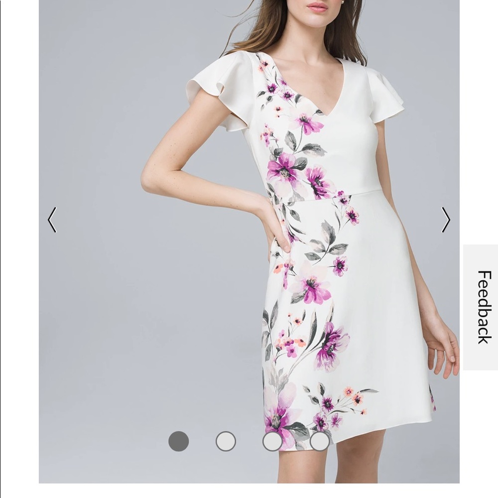 White House Black Market Floral White A line Dress for Work Spring Bridal Shower